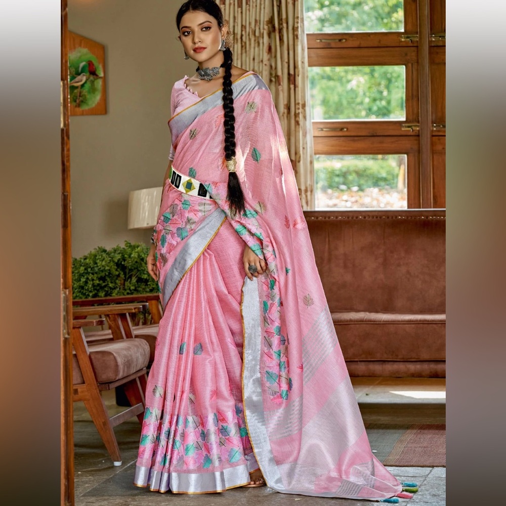 Chic Pink and Silver Saree